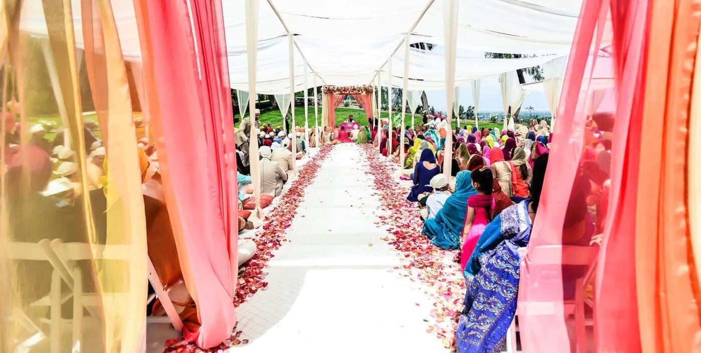 outdoor anand karaj with overhead draping for guests